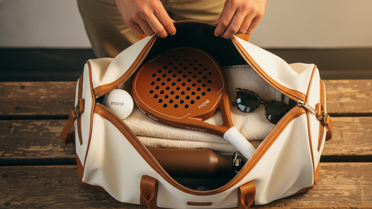 A brown padel racket inside the bag