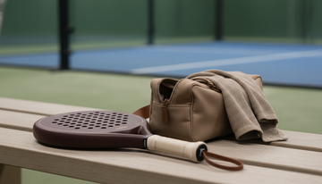 Brown padel racket on the bench