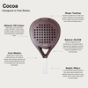 Padel racket Cocoa with technical specifications on a white background
