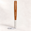 Sienna light brown padel racket in side profile, with Sienna printed in cream along the frame, a white grip and wrist strap