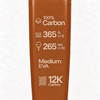 Specs printed in cream on the Sienna light brown padel racket: 100% carbon, 365 g, 265 mm, medium EVA core, 12K carbon