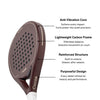 Moné Padel Cocoa racket side profile highlighting the anti-vibration core and lightweight carbon frame.