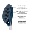 Moné Padel Sailor racket side profile highlighting the anti-vibration core and lightweight carbon frame.