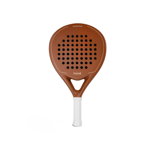 Clay and white racket with a unique design on a white background. Sienna - Premium Padel Racket | Mone Padel