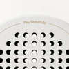 Play Beautifully in gold lettering across the top of the off-white Ivory Hybrid padel racket face and holes