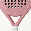 Open triangle throat and white logo of the pink Himalaya Hybrid padel racket, just above the grip